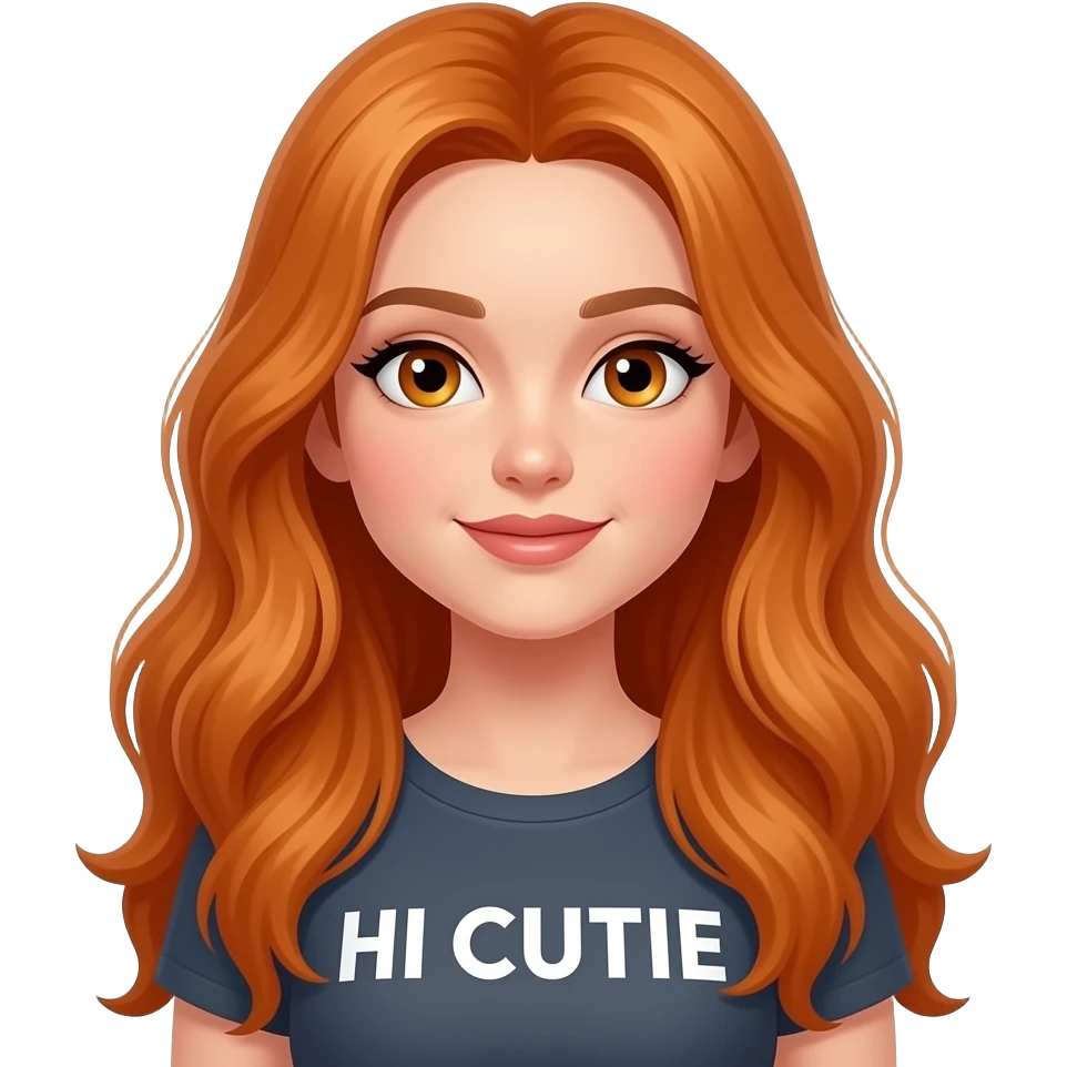 sexy girl with overlong ginger hair and ginger eyes a top with HI CUTIE written on it emoji