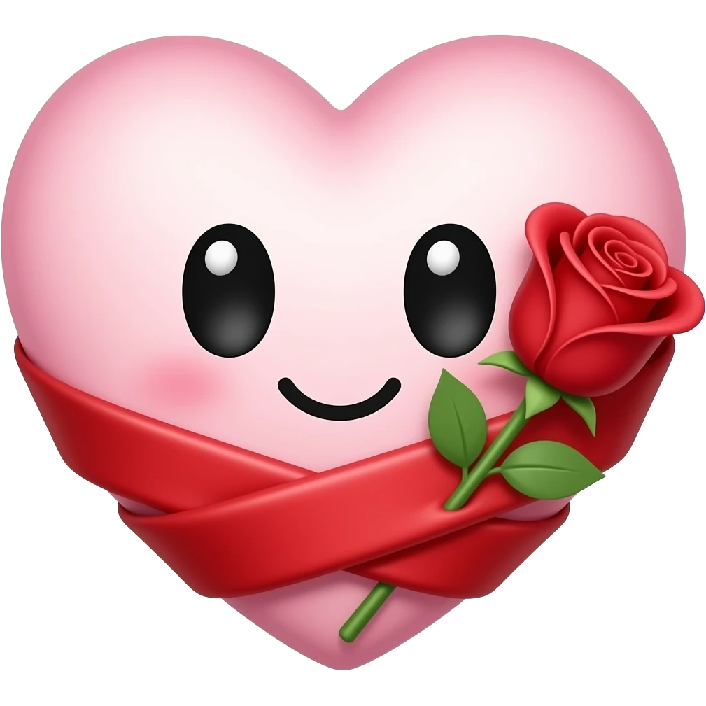 Cute emoji of a heart with a red rose wrapped around it. Cartoon style, vibrant colors, clean outlines, small-size friendly. emoji