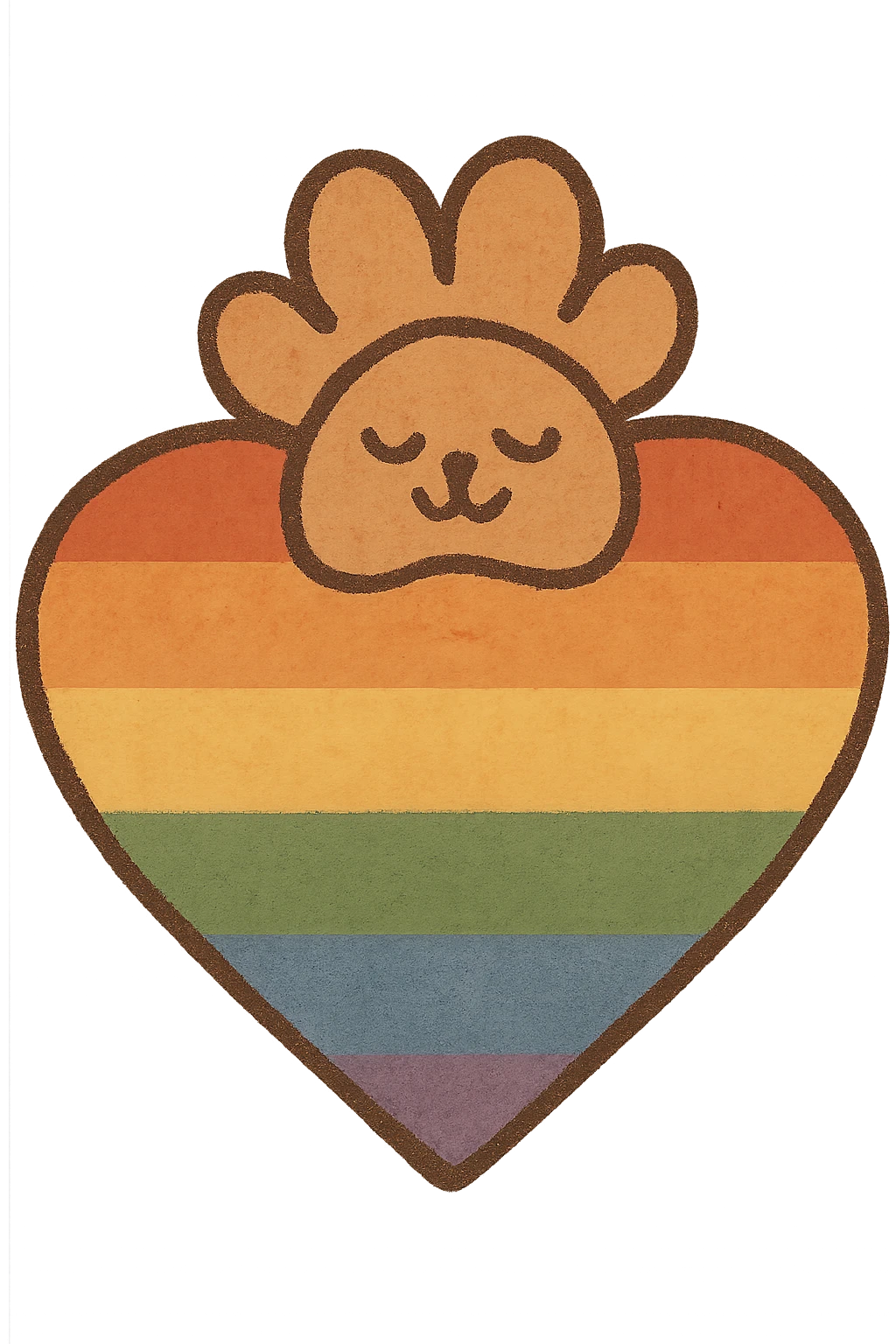 rainbow pride heart with a paw print on top, flat warm colors style, no text emoji