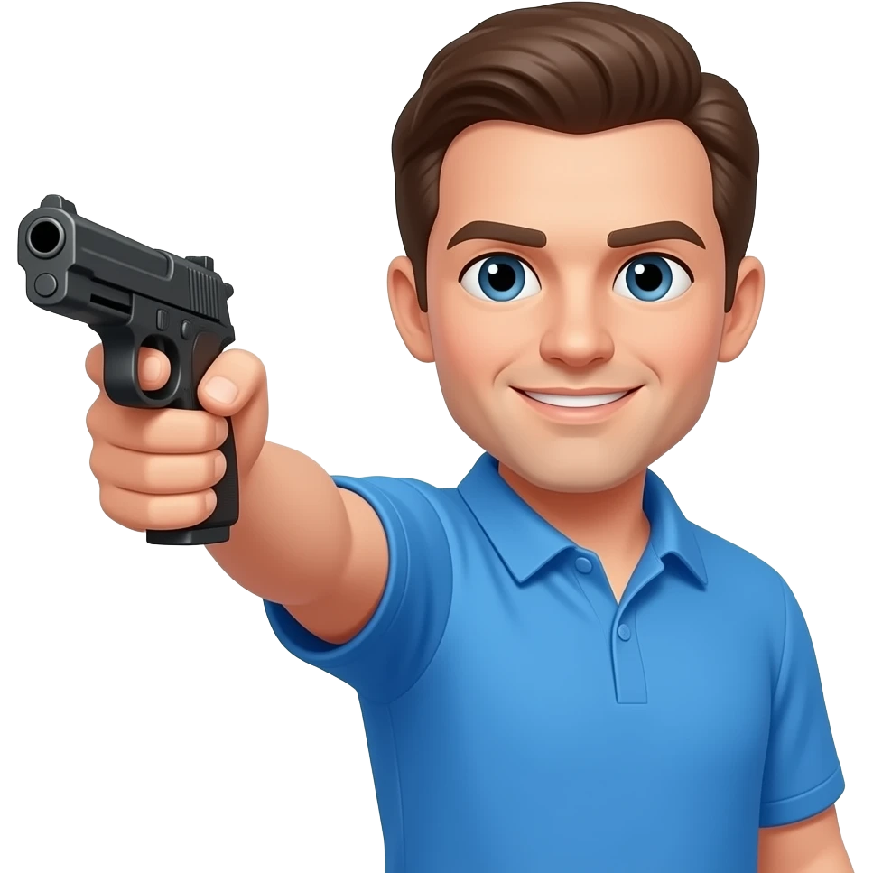 coach in a blue shirt shooting his hand like a pistol emoji