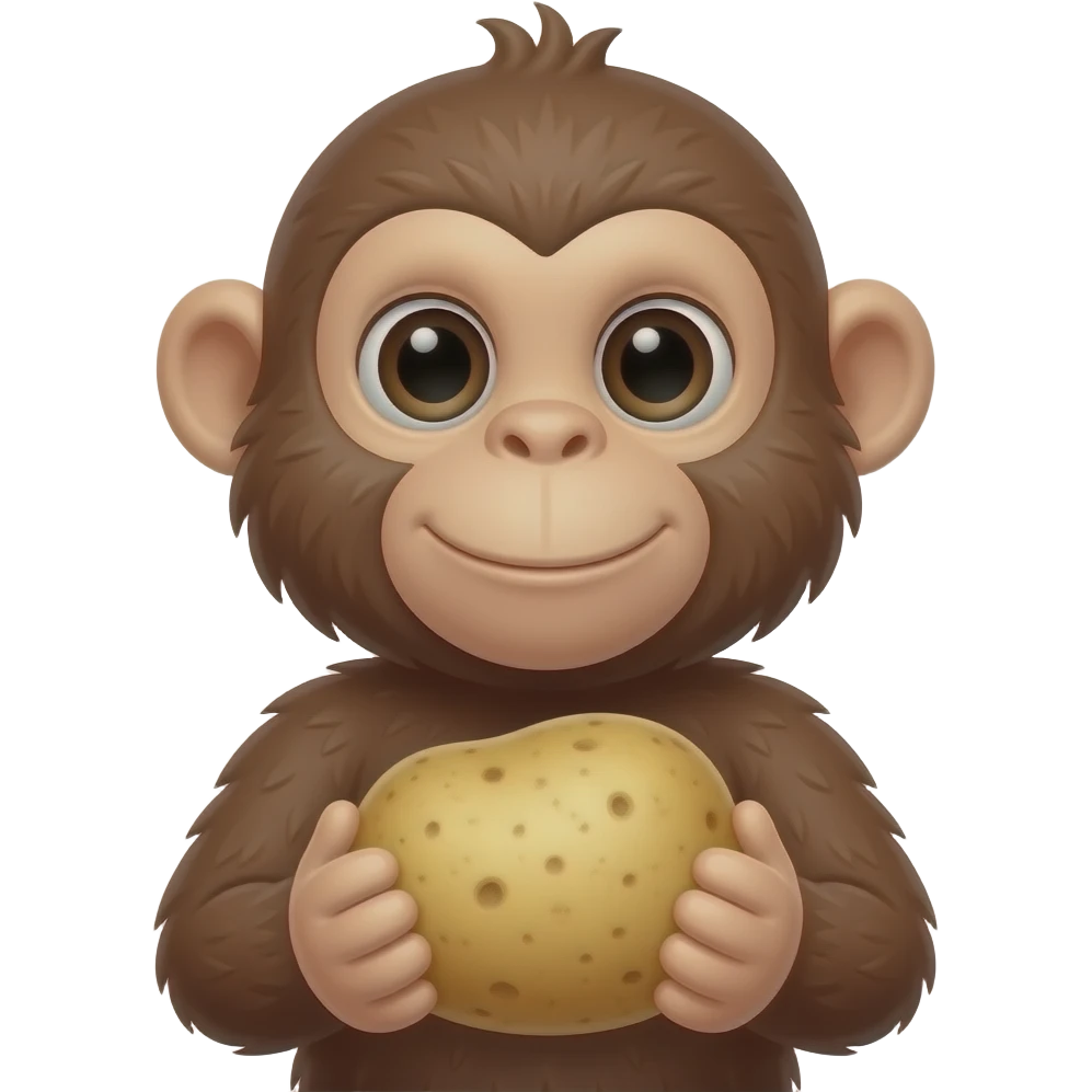 Custom iOS emoji with no blur and a white background. The topic of the emoji is "monkey potato". It MUST maintain the general apple iOS emoji style. emoji