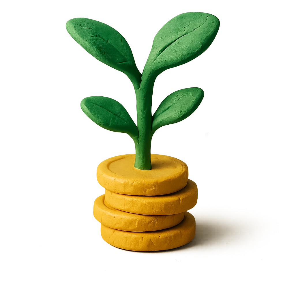 claymation style investment icon, a plant growing from coins emoji