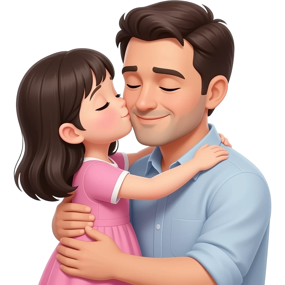 فتاة صغيرة، بحضن والدها، يقبل فهمها، الفتاة تشعر بالحب والخجل emoji