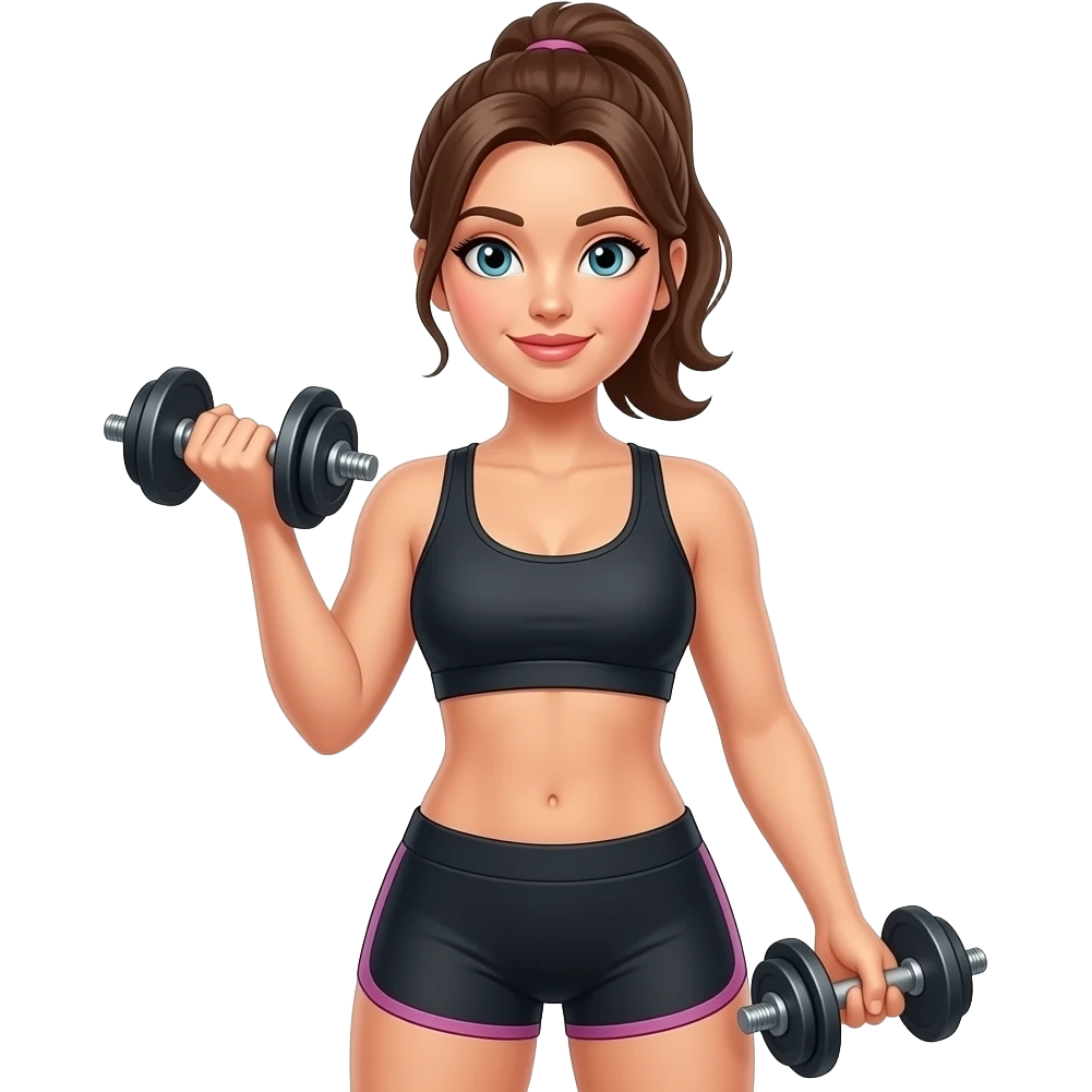 덤벨을 들고 운동하고 있는 복근 있는 여자 emoji