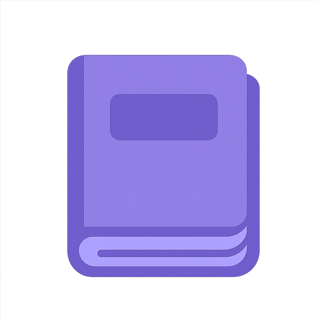 A journal icon in purple, simple and clean, with a book cover and pages, minimalistic design. emoji