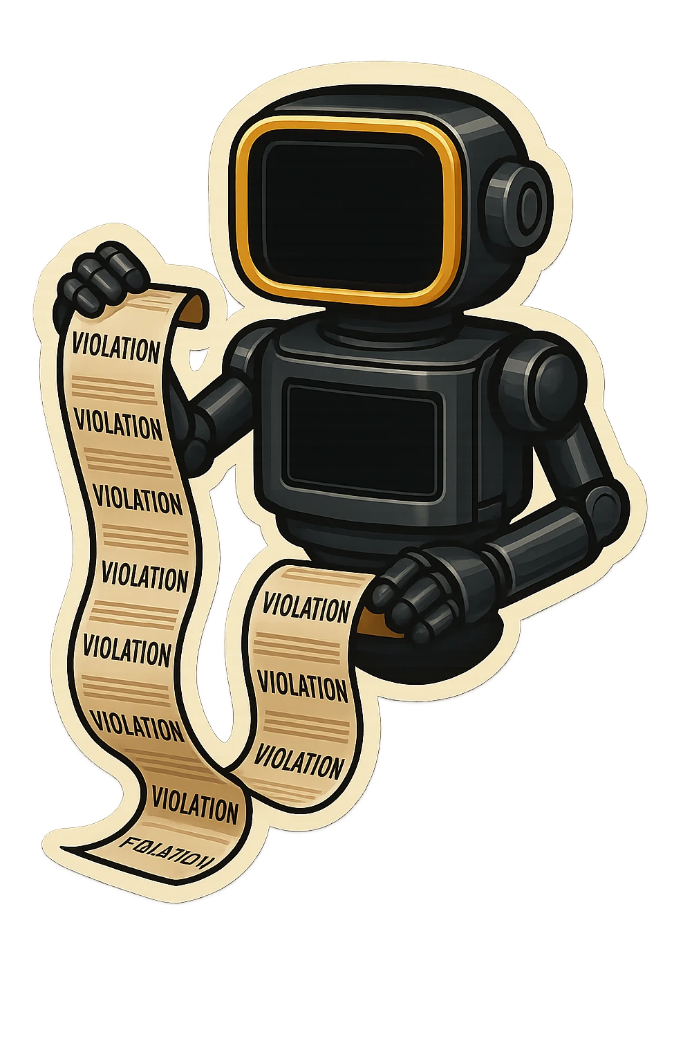 bureaucrat robot with no head. black screen is in chest emoji