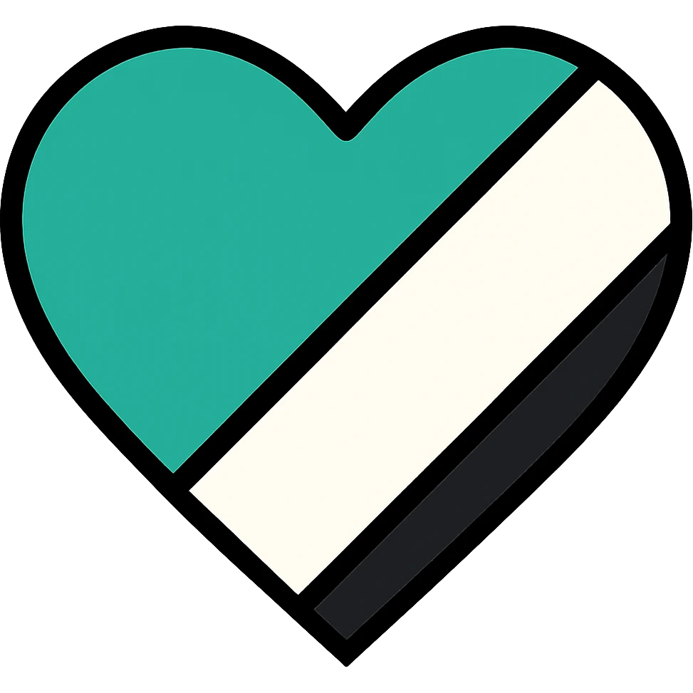 Make the diagonal green, black, and white stripes on the heart equal in width, keeping the same style of the original image. Remove the background. emoji