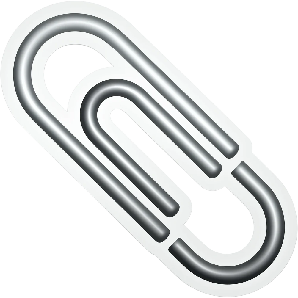 Simple and minimalistic sticker of a metal paper clip, white outline, smooth gradients or solid colours emoji