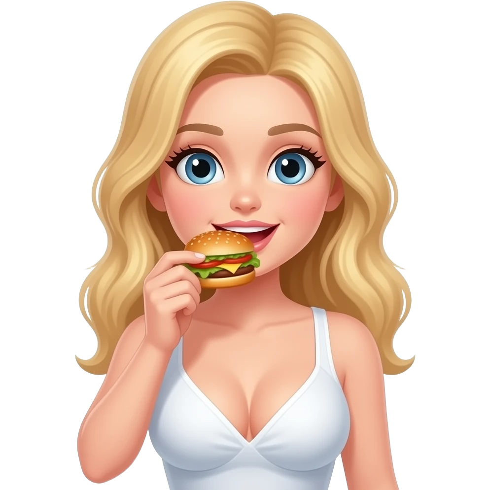 cute girl, blonde hair,with big cleaveage eating food emoji
