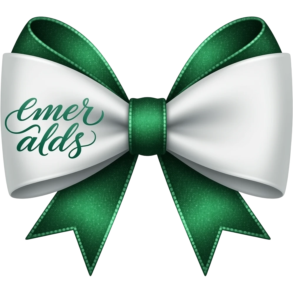 use this bow in white with sparkly dark emerald green and add the words emer alds in calligraphy on the left emoji