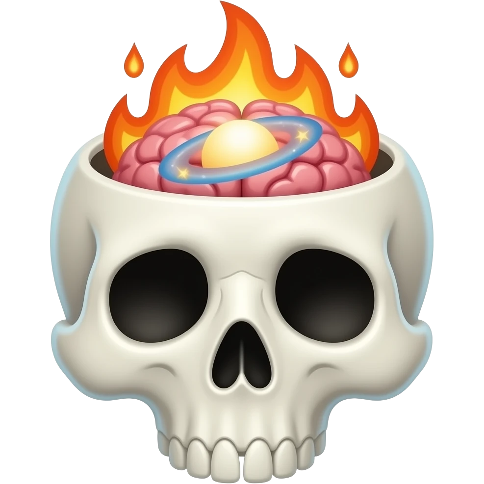 cartoon emoji skull open top brain fire galaxy cute glossy soft rounded emoji