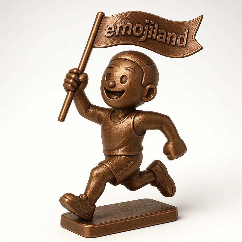 happy runner waving a flag that says 'emojiland' emoji