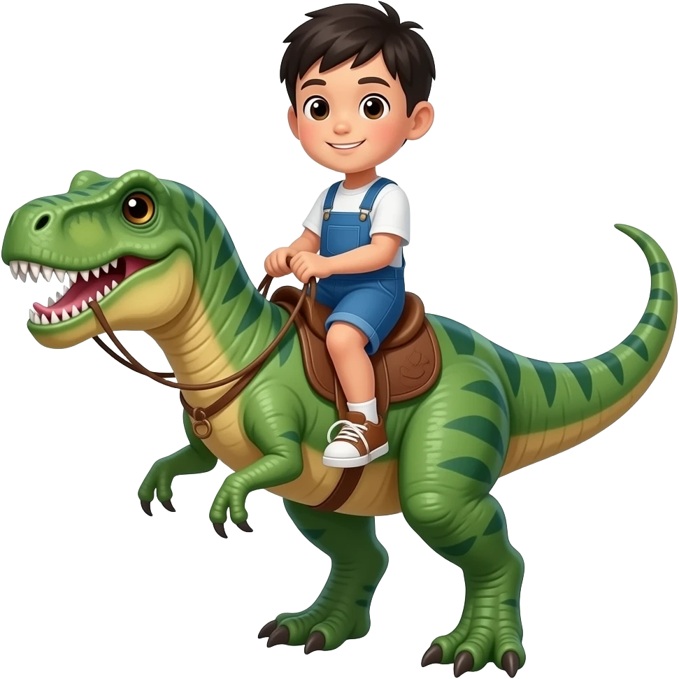 Asian boy riding dinosaur emoji