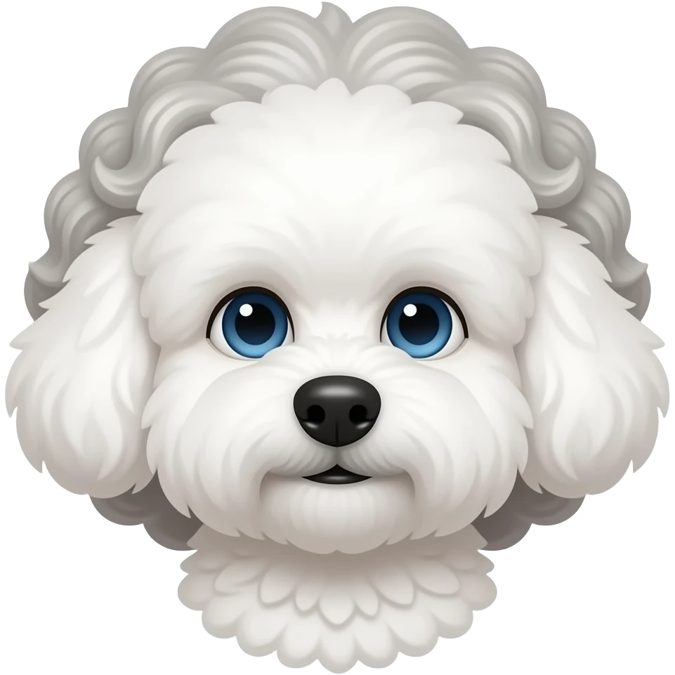 Elder woman curly hair blue eyes having a  white Maltipoo emoji