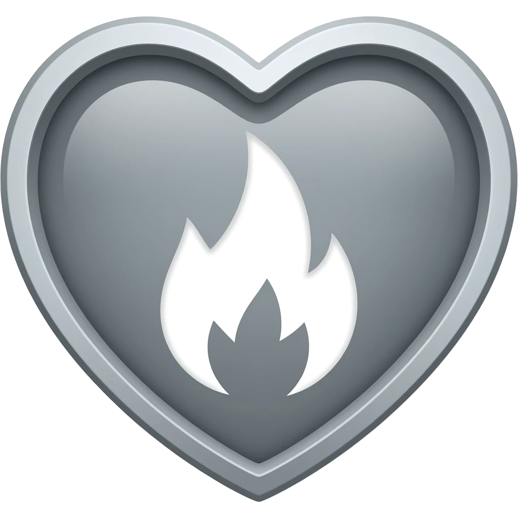 Grey heart and white fire in it emoji