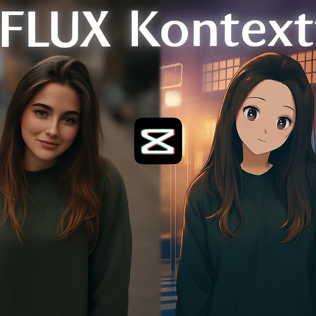 recreate this image and add logo of  text "FLUX Kontext" on top of it emoji