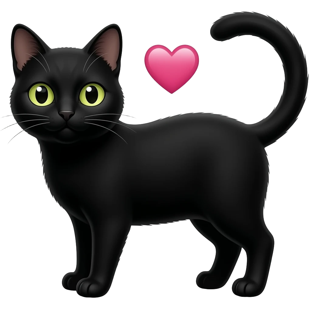 black fur heart, cat fur, black cat, black kitty heart, cat ears, cat tail emoji