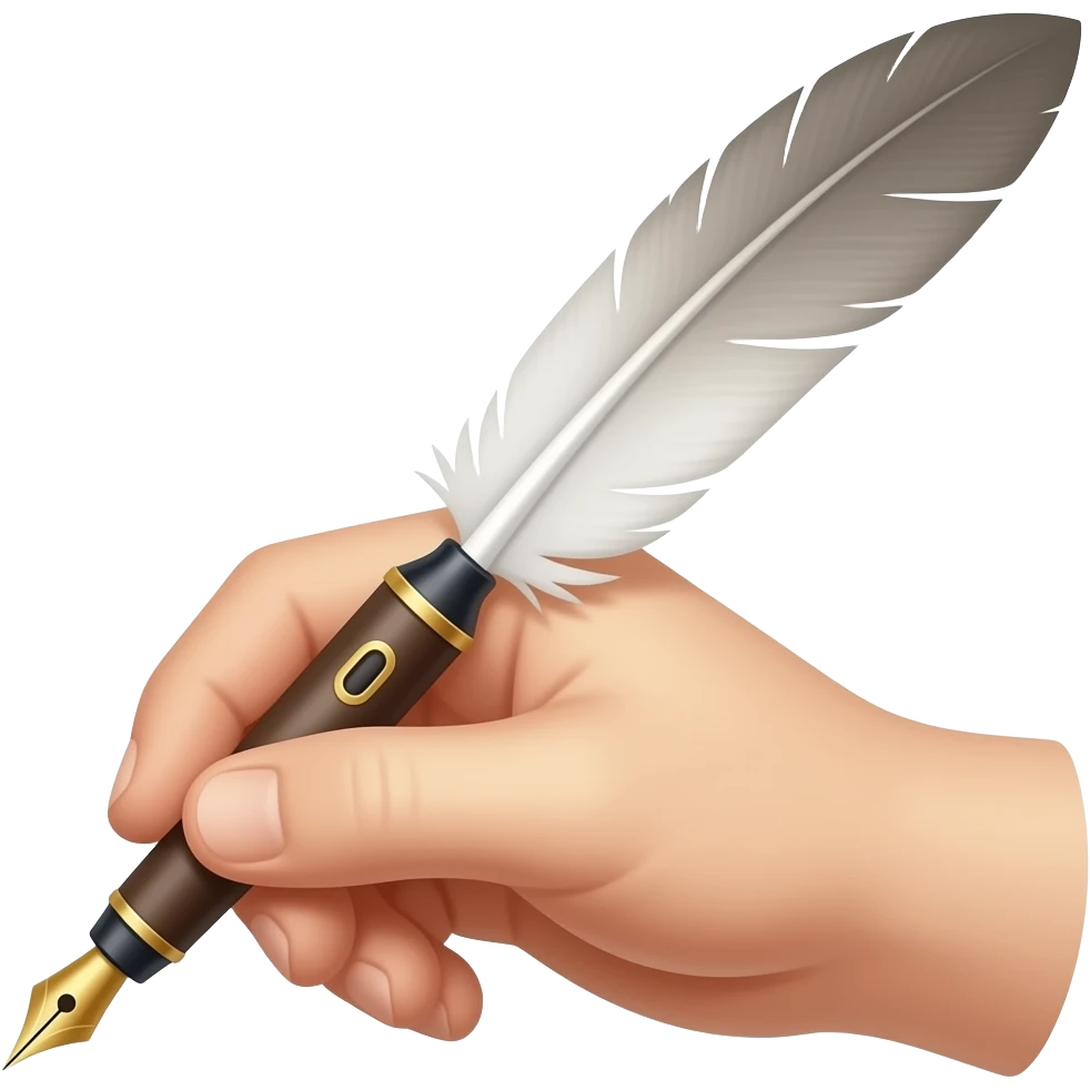 hand with an old Fountain Pen feather emoji
