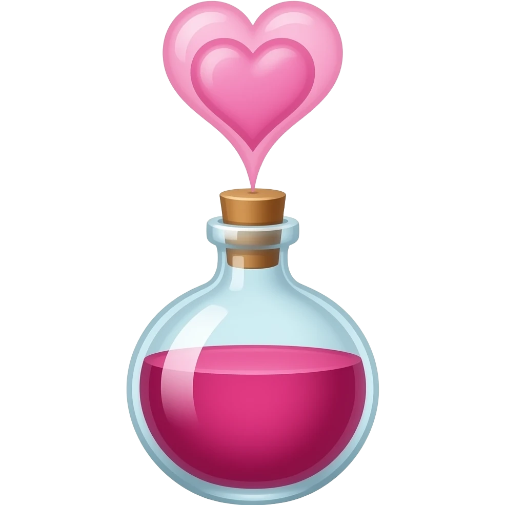 An aphrodisiac potion bottle fuming with pink fog hearts emoji
