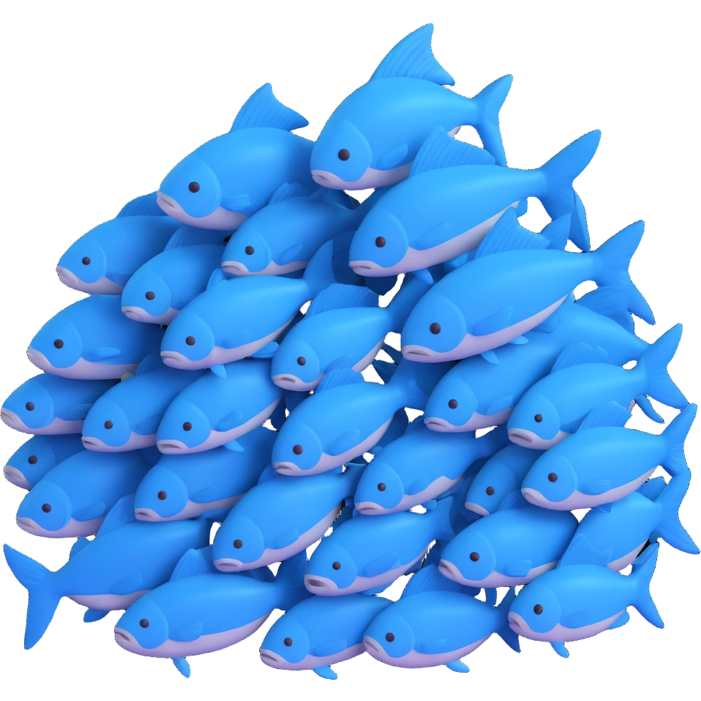 large pile of blue fish, variation 1 emoji