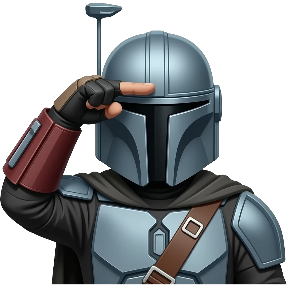 mandalorian     Use classic mandalorian from last images, put a fingerless glove on the hand, Put a flat palm and spread fingers on the forehead in a palm to forehead gesture. emoji