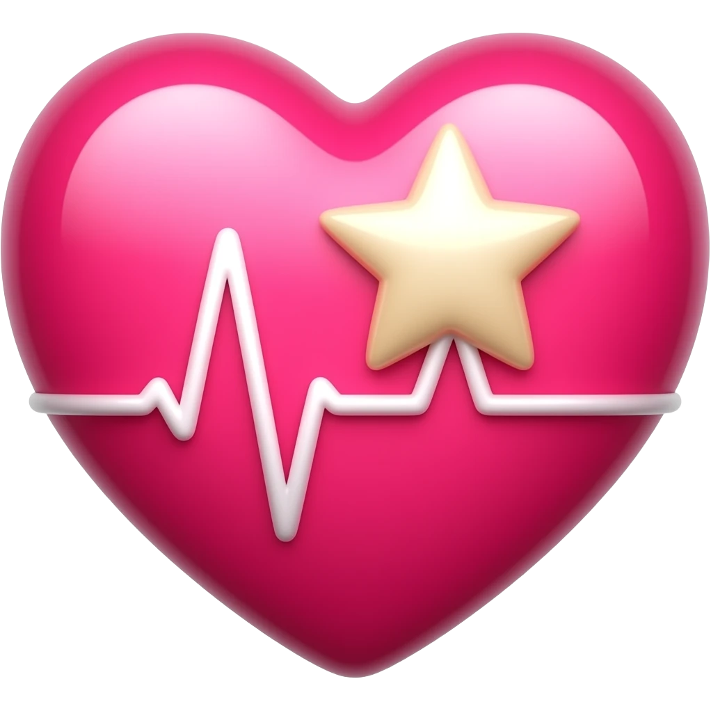 Quiero un corazón color rosa fuerte con una estrella y un latido emoji