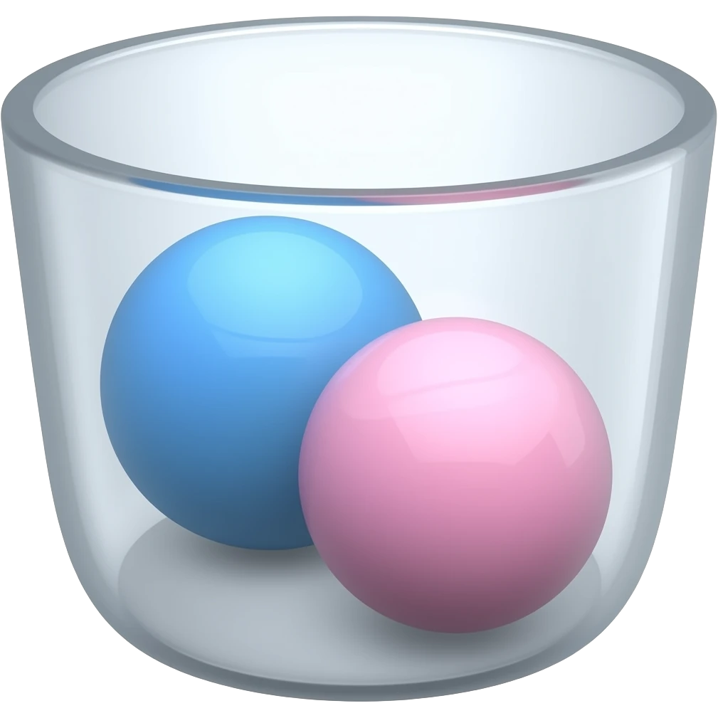 Pot transparent avec bille bleu et rose pastel emoji
