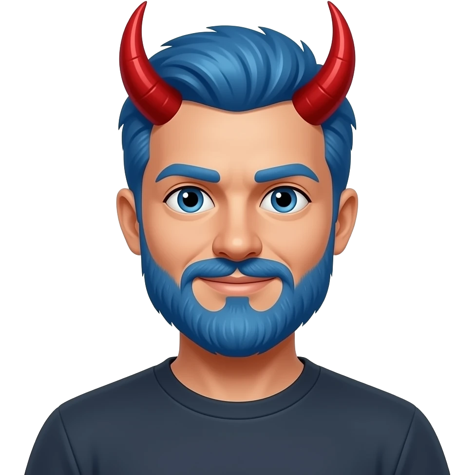 man with blue  beared and hair spice devil with red devil horns emoji