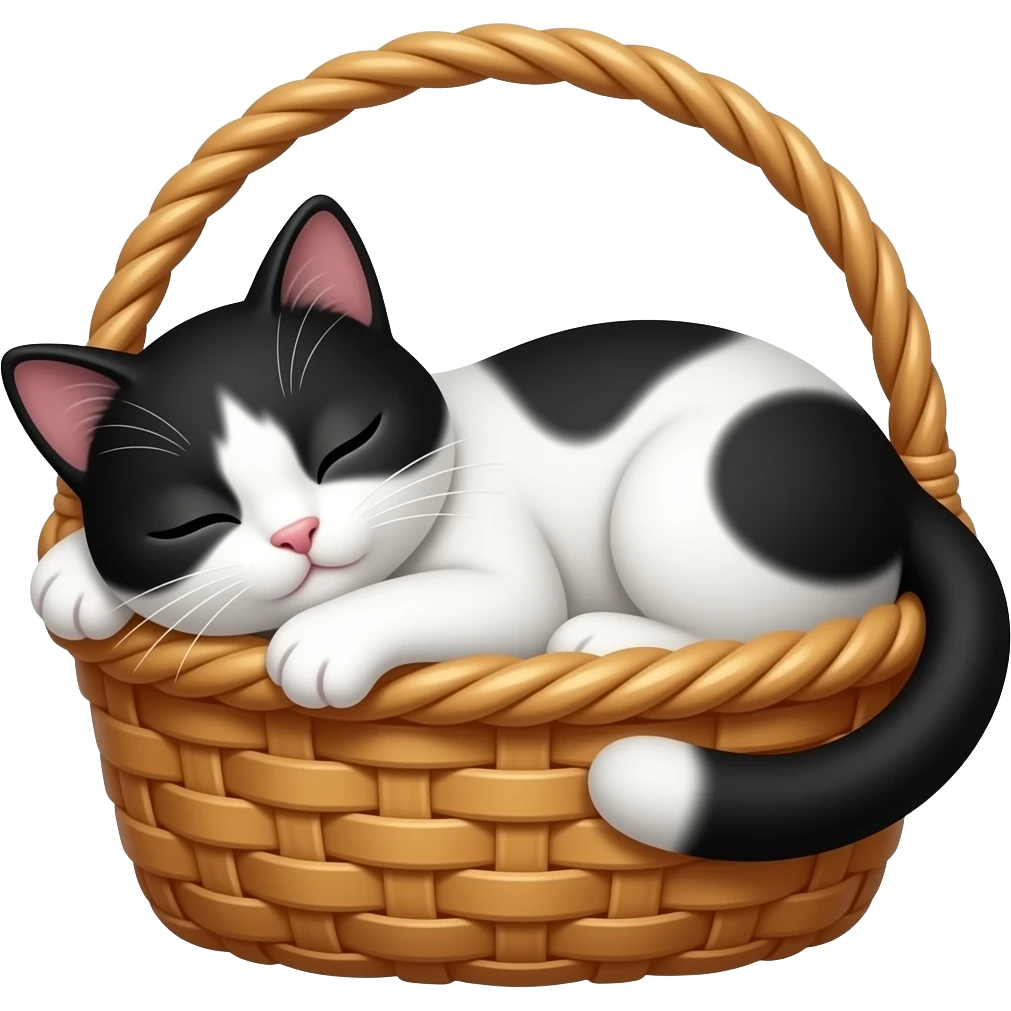 Gattino bianco e nero che dorme  su una cesta emoji