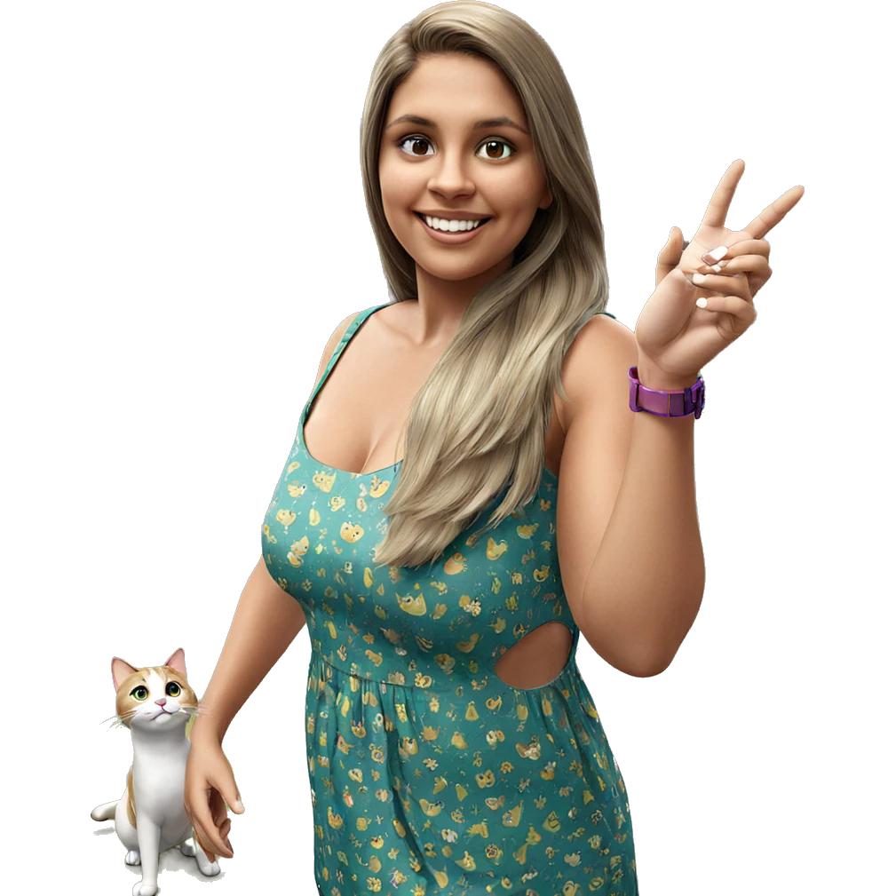 girl in dress with cat emoji