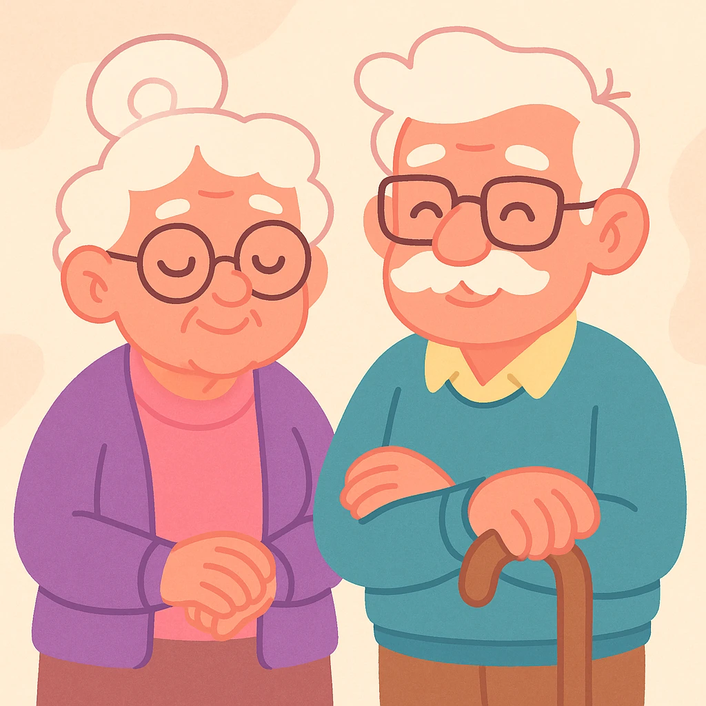 wise elderly grandparents, gentle expression, soft pastel colors emoji