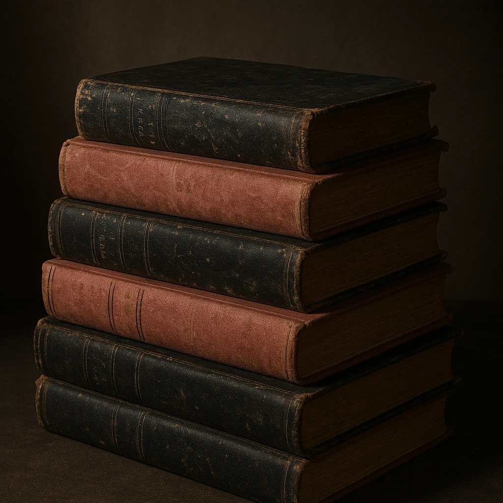 black and pink stack of vintage books emoji