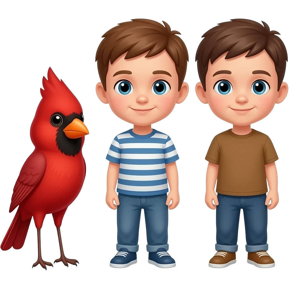 Red cardinal beside two little brown boys emoji