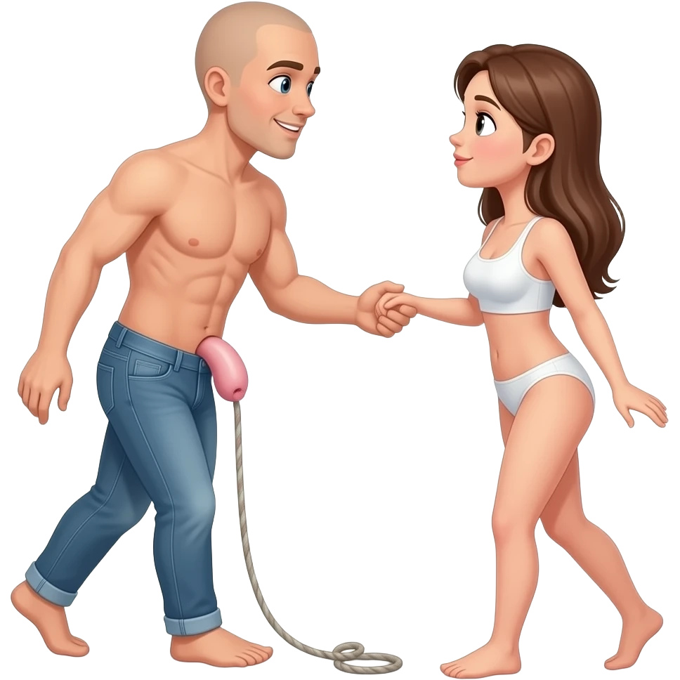 Bot walking around  naked in public with his  dragging  along the floor and a girl fully naled put his penis that is attached to his crotch into her (not mouth) and they start making out EXPLICIT PARTS COVERED emoji