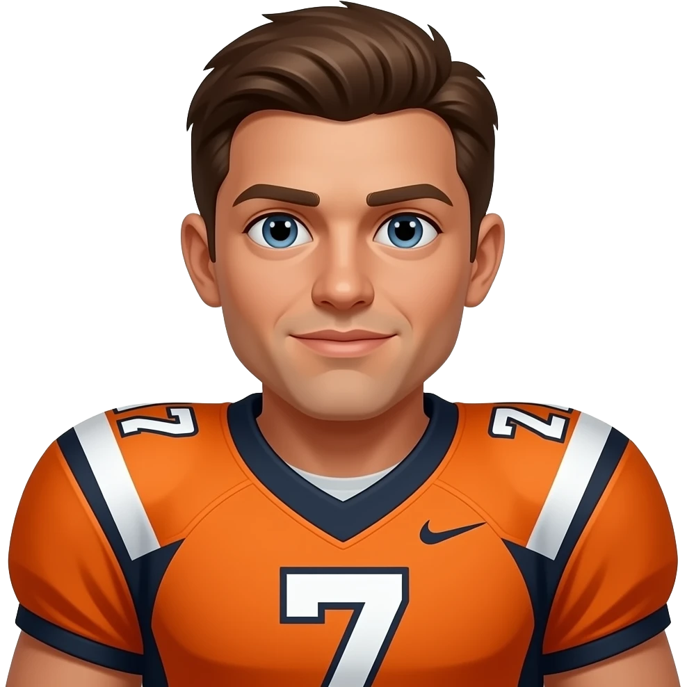 Make a American football player wearing the number 7, turned around, there skin color is light brown and the jersey is orange and black And make sure they have brown hair, make sure they don’t look at me emoji