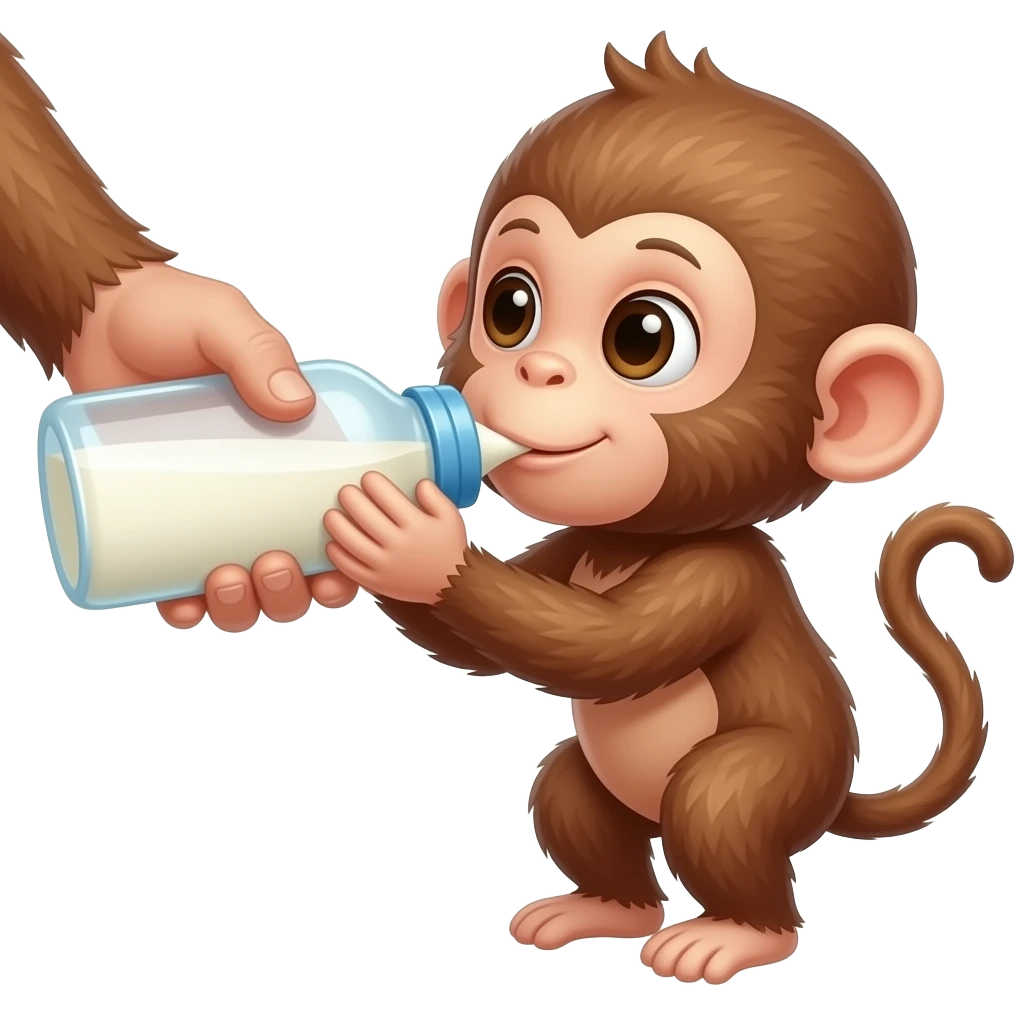 baby monkey with his mothers hand and drink a milk  emoji emoji