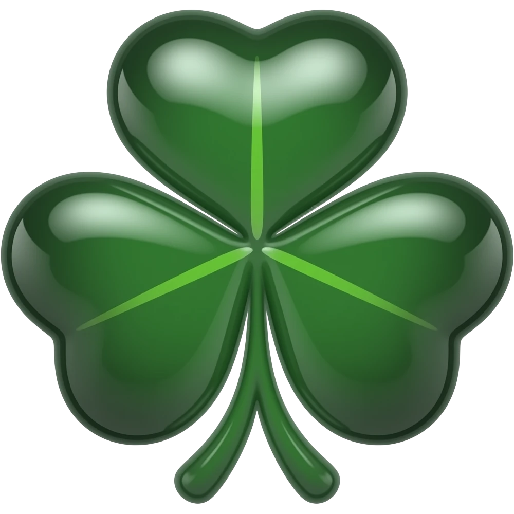 A Black five-leaf clover that looks the same as a traditional four-leaf clover, except it has five rounded, heart-shaped leaves instead of four. The leaves are evenly spaced in a circular pattern around the center, with the classic clover shape where each leaf has a rounded top and slight notch. emoji