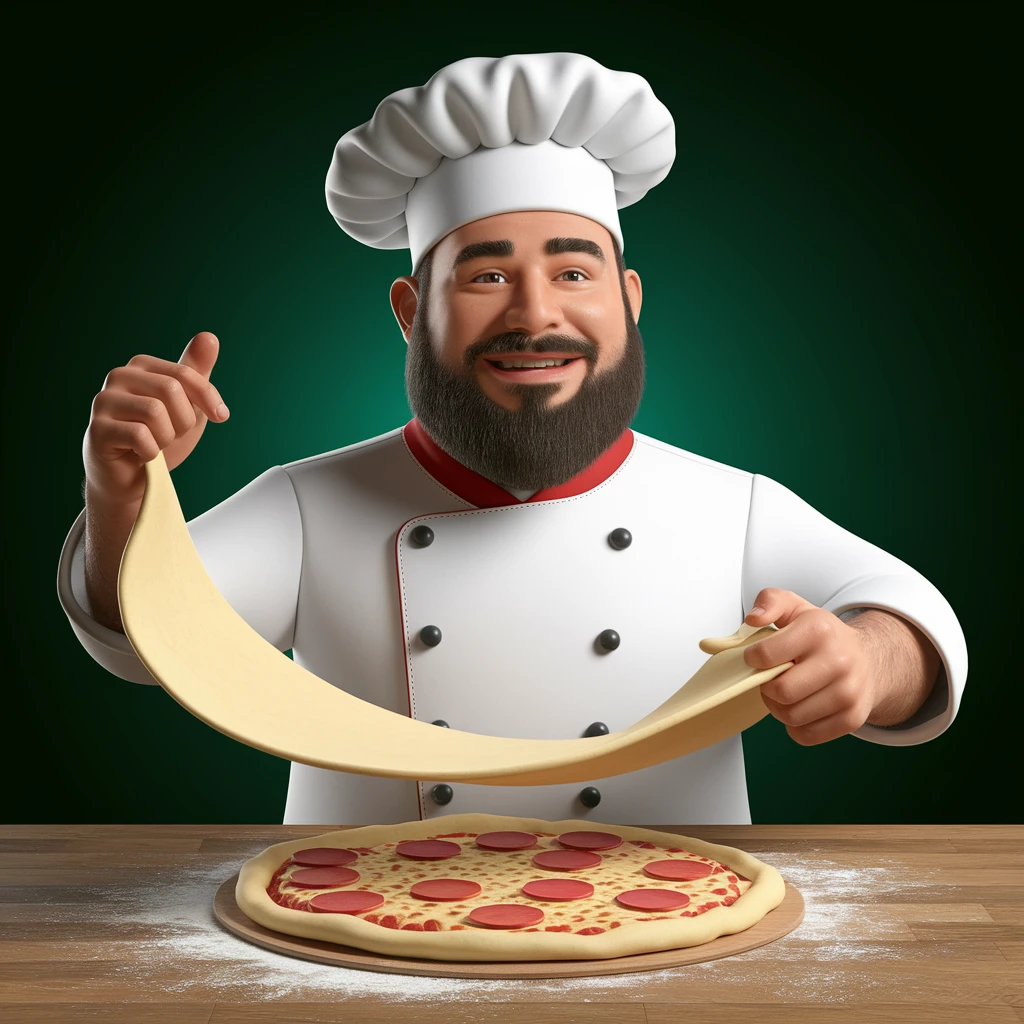 digital 2d art of smiling Italian chef spinning pizza dough emoji