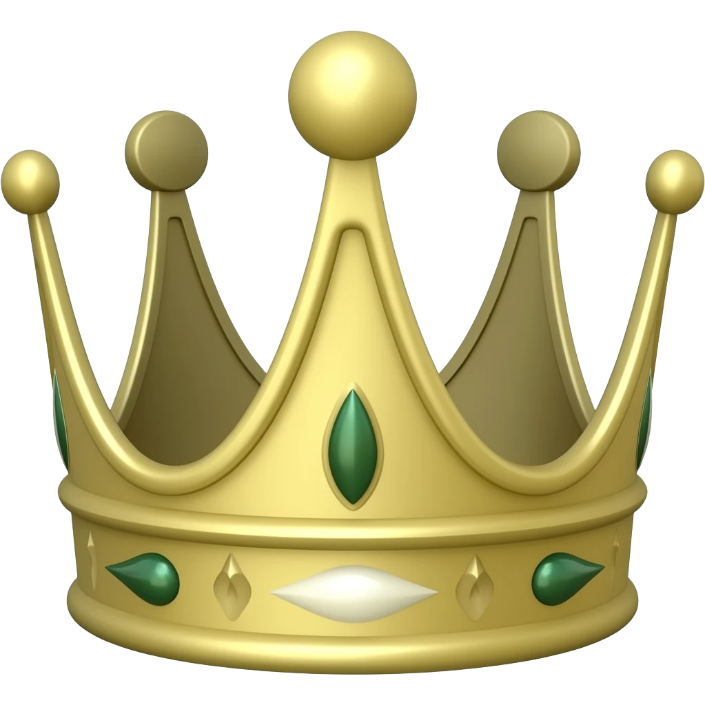 iOS emoji style crown, centered, transparent background, 512x512, smooth glossy 3D emoji rendering, soft shadows, elegant and minimal, muted earthy palette with dark olive green, soft sage green, warm beige and creamy tones, no bright colors, clean and polished emoji