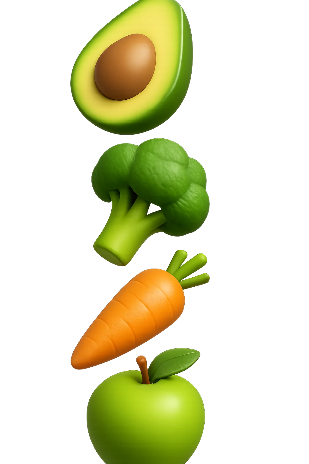 emoji stile iphone in 3d di cibo sano che fluttua in aria vericalmente, iperrealistico 4k emoji