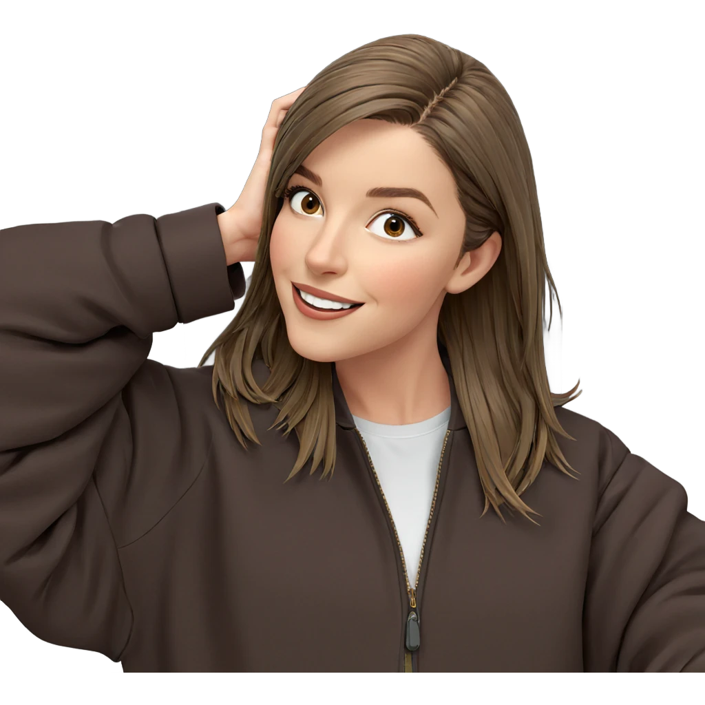 smiling girl in brown jacket emoji