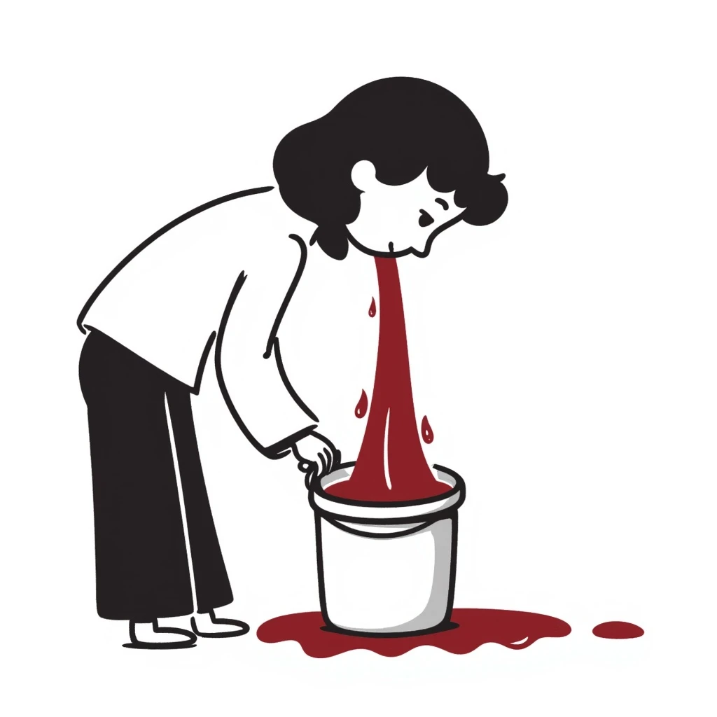 a person dunking their head into a bucket of water that turns into blood emoji
