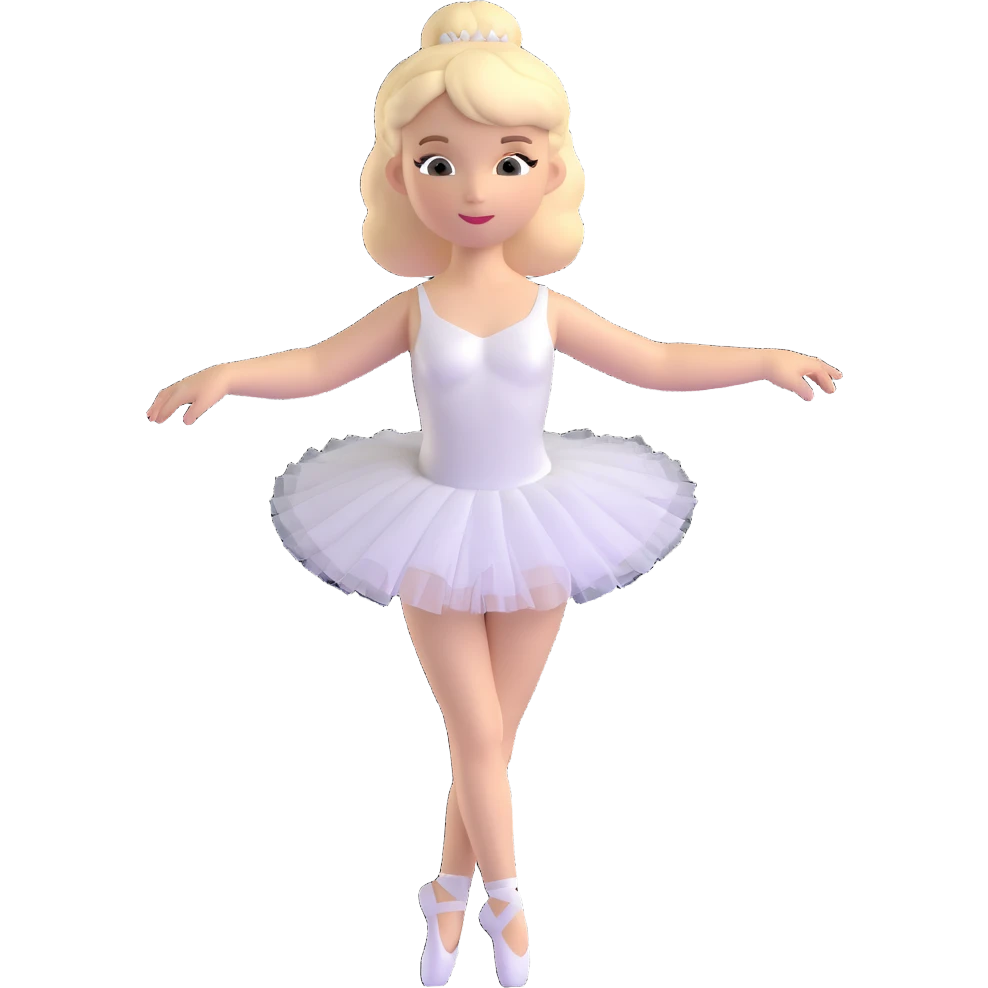 ballerina with blonde hair and white skin, white tutu, delicate and realistic details, 3D style emoji