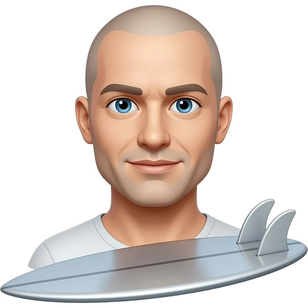 Completely silver bald man on silver surf board emoji