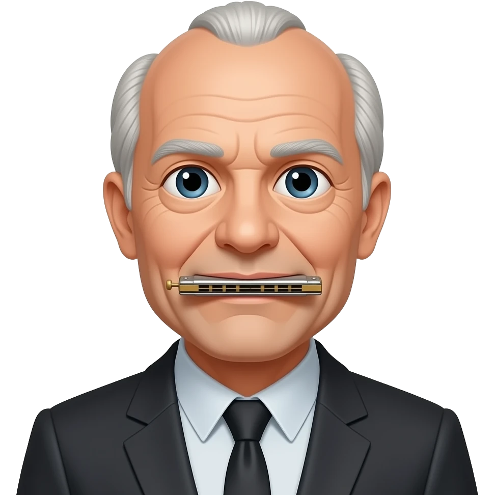 cool old harmonica player with few hairs emoji