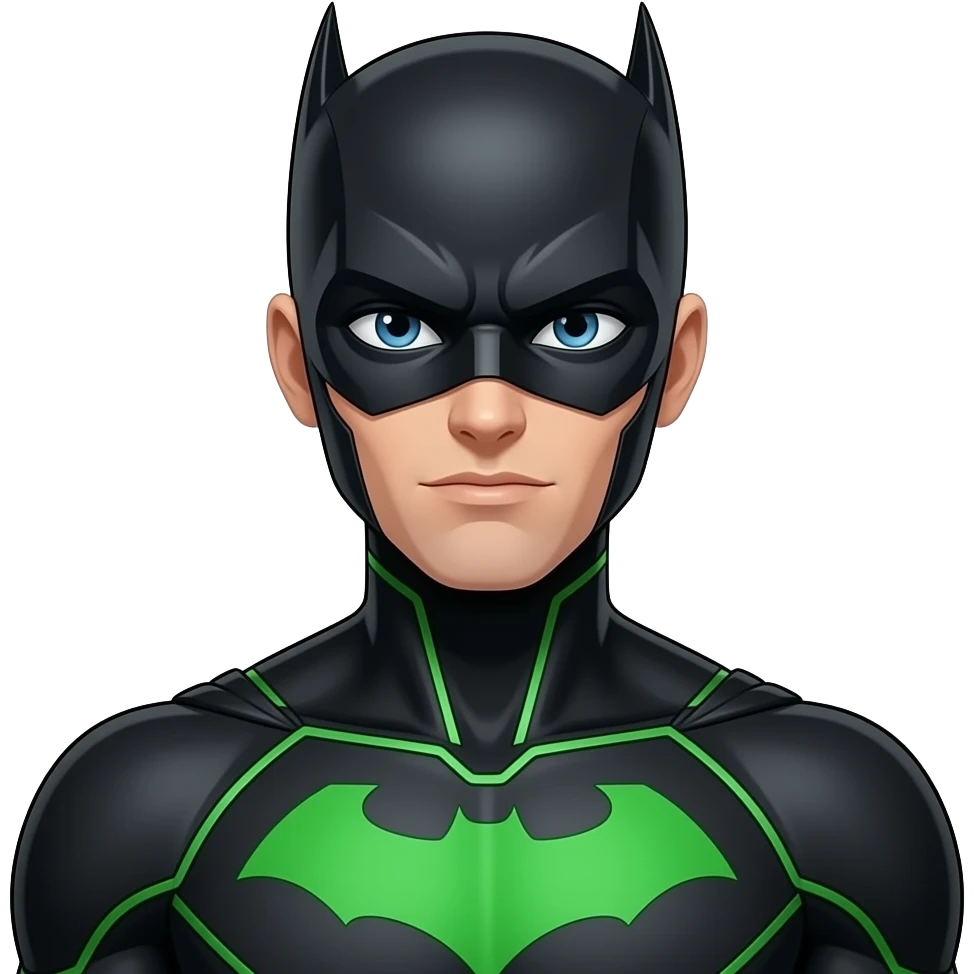 Anime black male superhero suite all black and green lines black h emoji