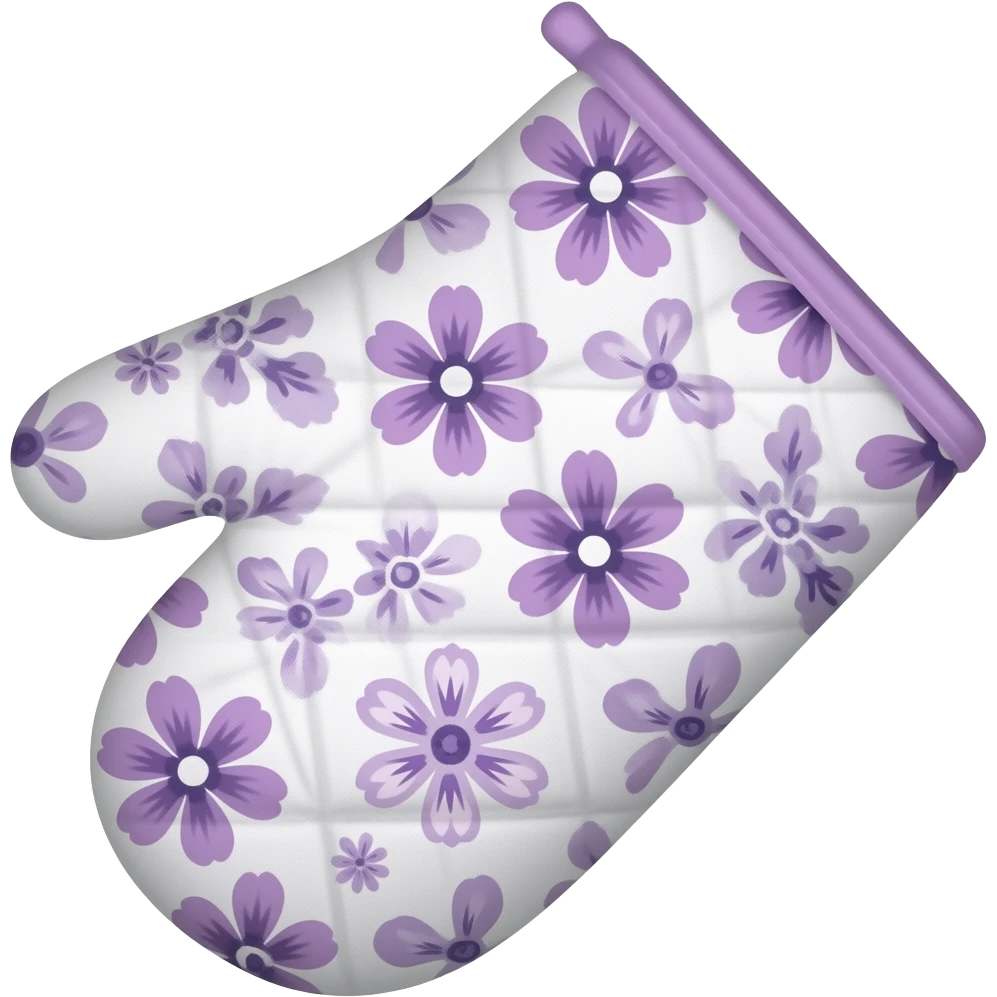 oven mitt floral print white and lilac small emoji