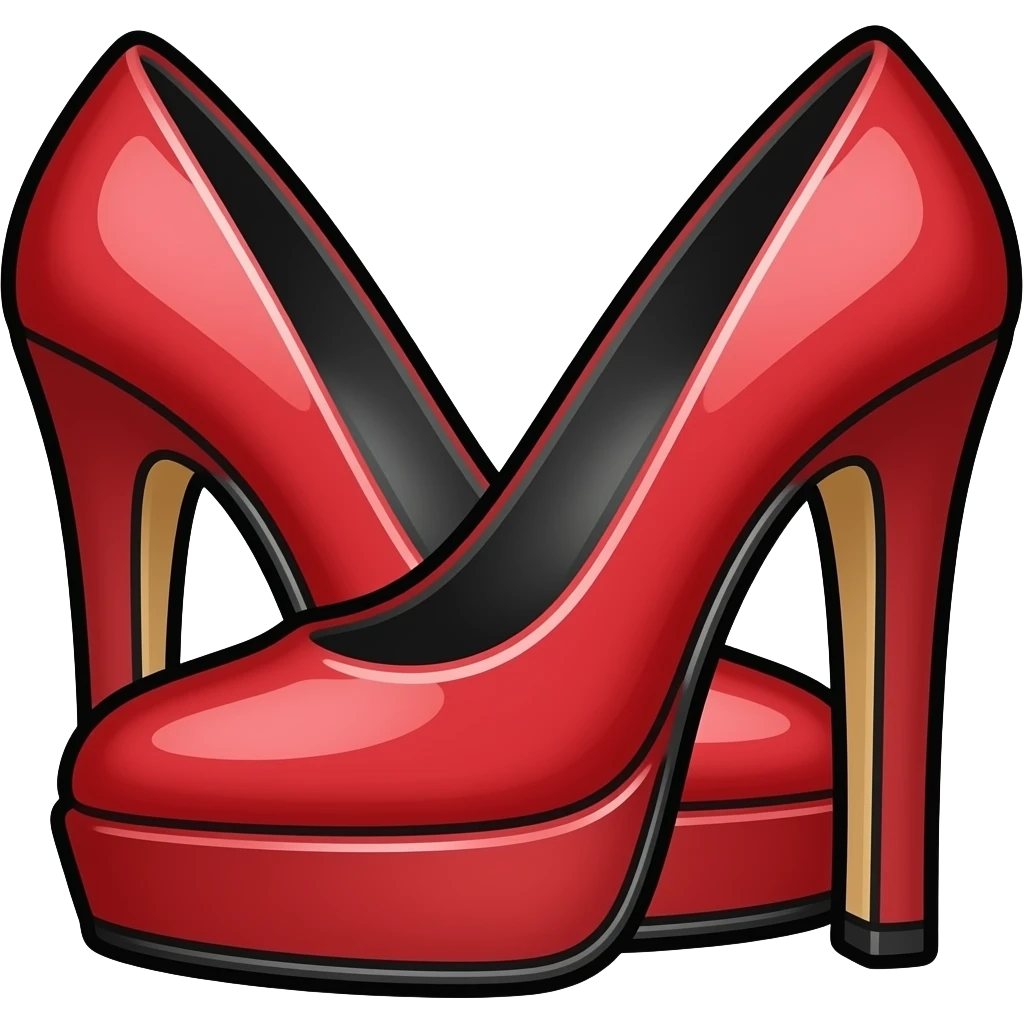thick black outline, red heels emoji, thick black outline, simple cartoon emoji