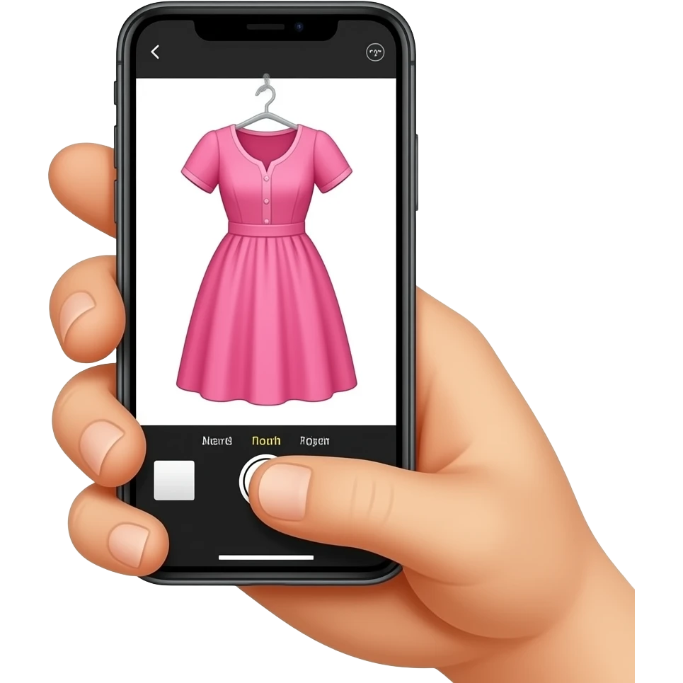 hand taking photo with  iphone to a hanging dress emoji