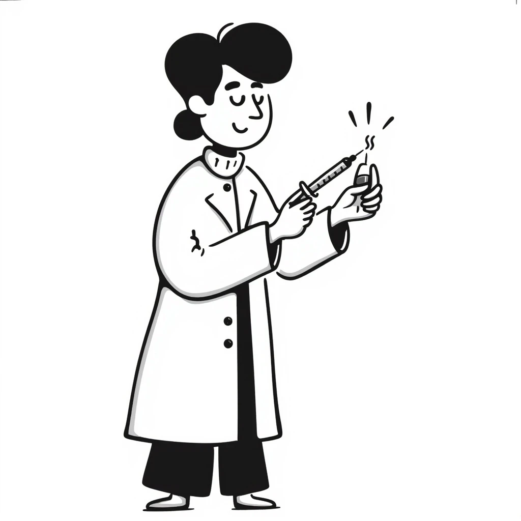 A caring looking victorian doctor holding a vaccination emoji